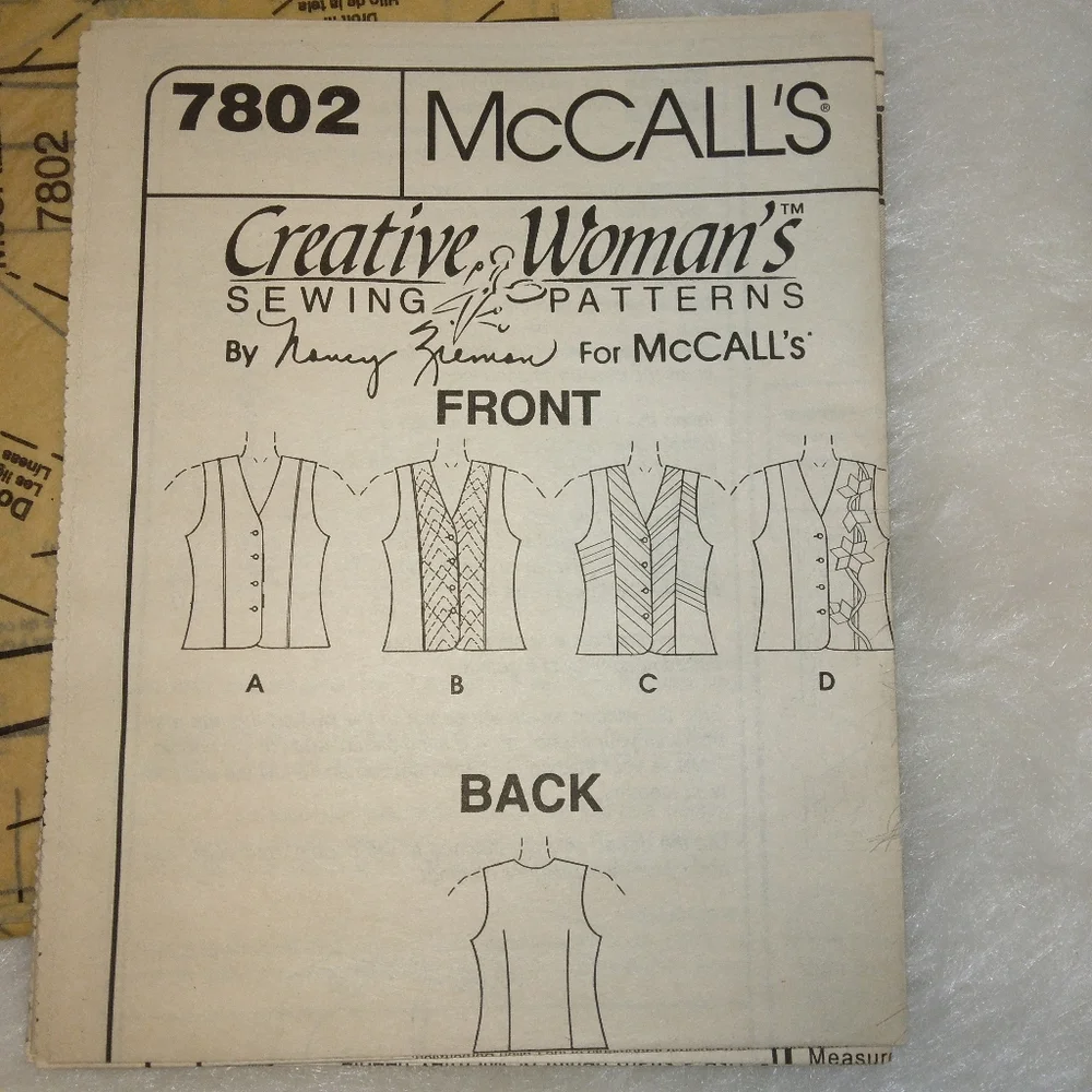 McCall's 7802 Misses' vests variations Size 16-18